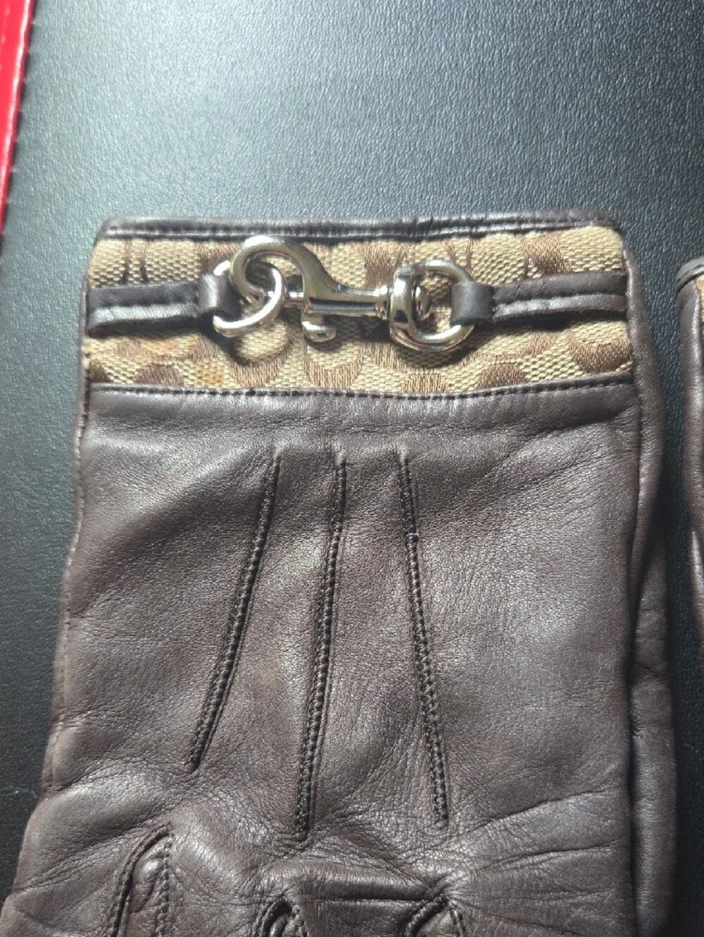 Coach Brown Leather Driving Gloves with Signature Horsebit Trim